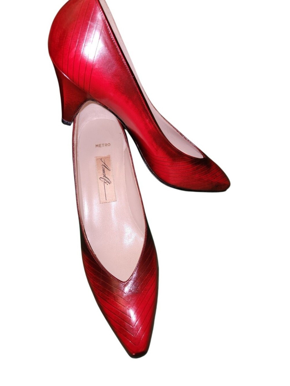 NWOB Amalfi Made In Italy Red Leather Pointed Toe Kitten Heels Pumps Size 7 1/5